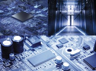 Collage with three images to visualize the fields of application in process cooling: data & IT, electronics.